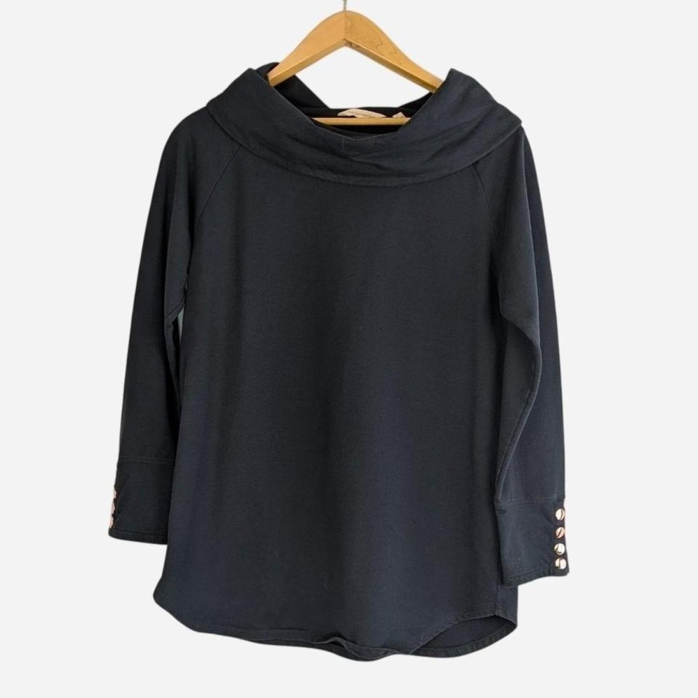 Soft Surroundings B'Call Cowl Neck Button Cuff Tunic Top Modal Medium Black Navy